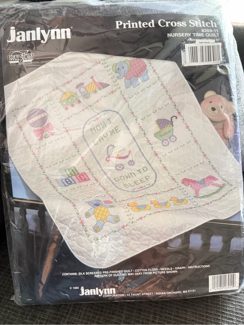 Janlynn Printed Cross Stitch Nursery Quilt - Pastel Multi